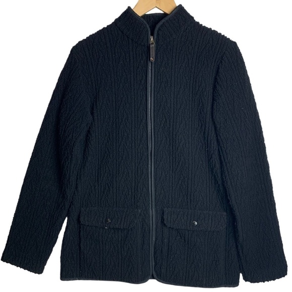 FILSON Women’s Black Wool Jacket Size Medium Cable-Knit  Full Zip Pockets - Picture 1 of 16